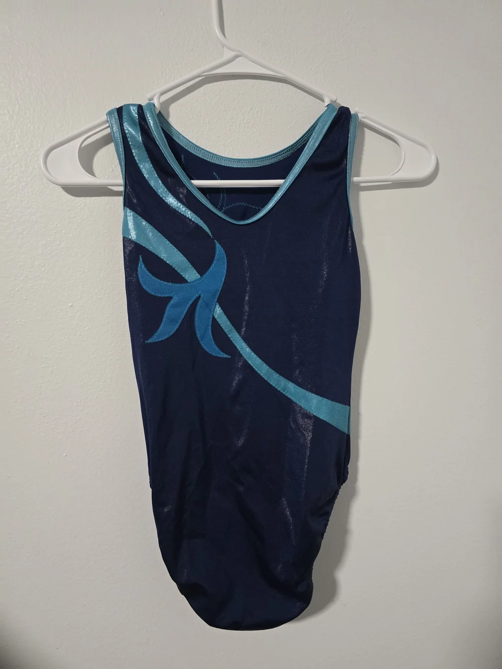 Navy Blue Rhinestone Gymnastics or Dance Leotard Child Large Flower